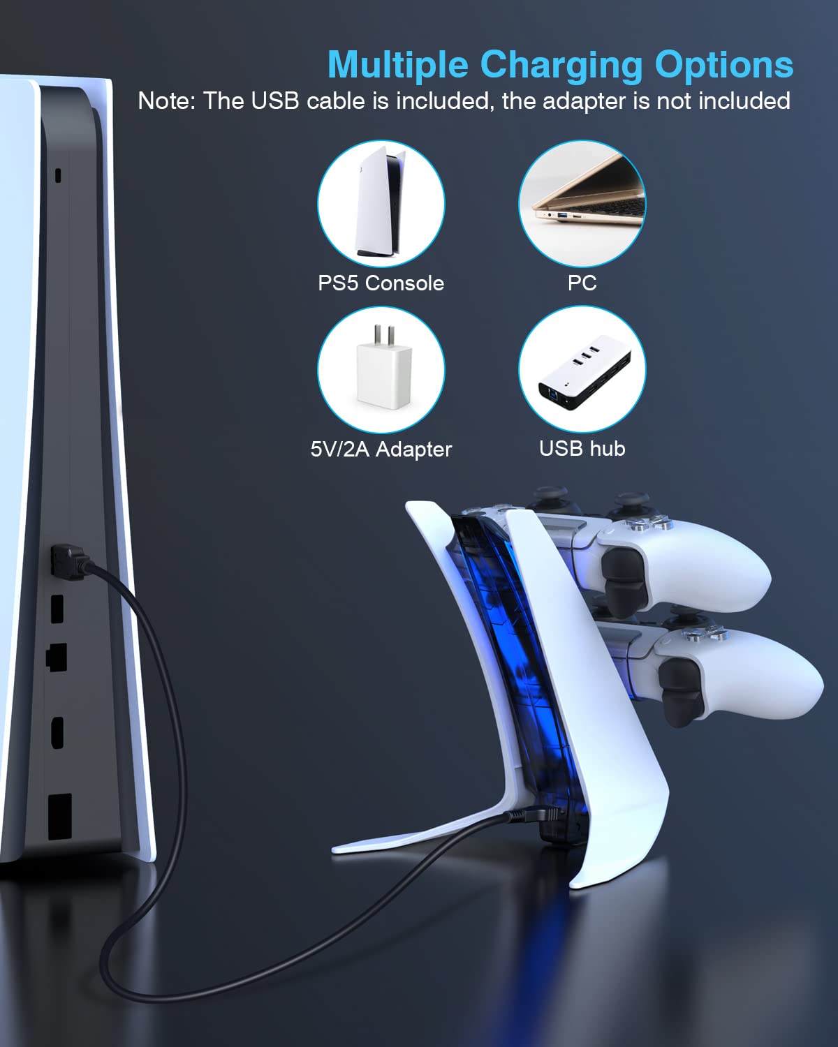 PS5 Controller Charging Station - Fast DualSense Charger Dock with Dual USB-C