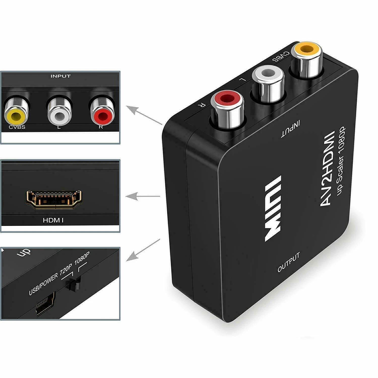 RCA to HDMI Converter Adapter AV 1080P For TV Audio Video Composite CVBS AV2HDMI