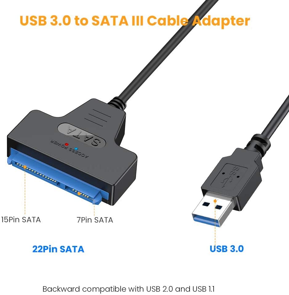 SGElectronix USB 3.0 to SATA Adapter, SATA to USB 3.0 Cable, Compatible 2.5" SATA III HDD Hard Disk Driver, Black