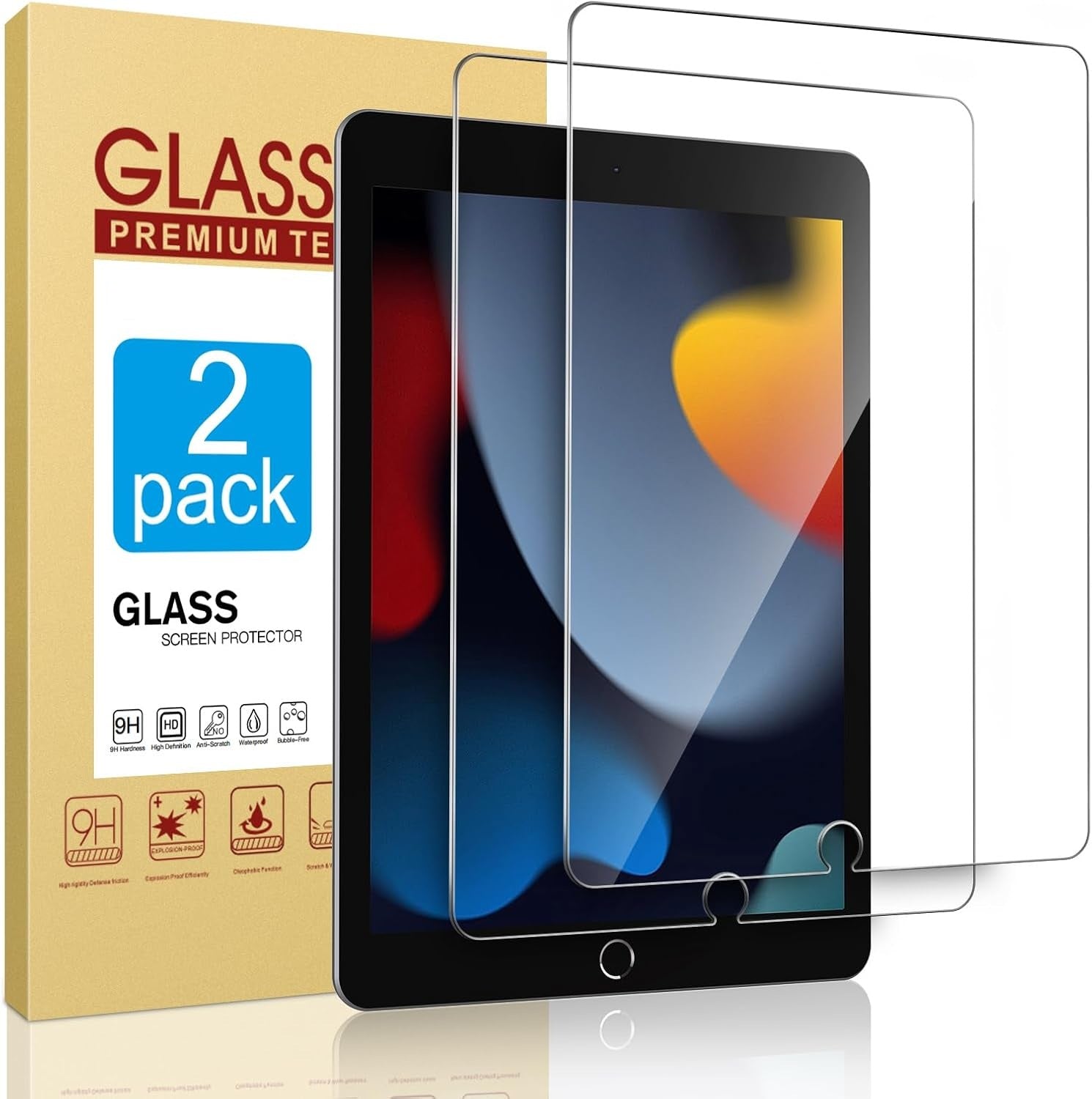 {2-Pack} Clear HD Tempered Glass Screen Protector For iPad 10.2 7th 8th 9th Gen