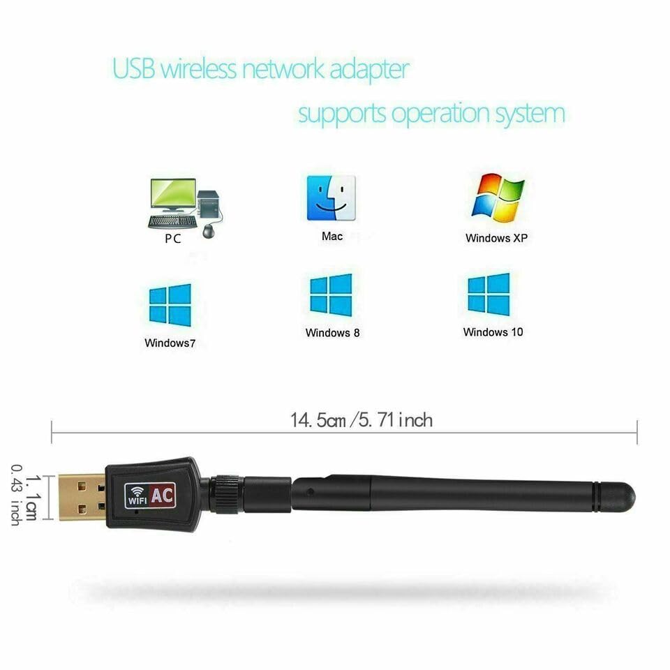 AC600 Mbps Dual Band 2.4/5Ghz Wireless USB WiFi Network Adapter w/Antenna 802.11