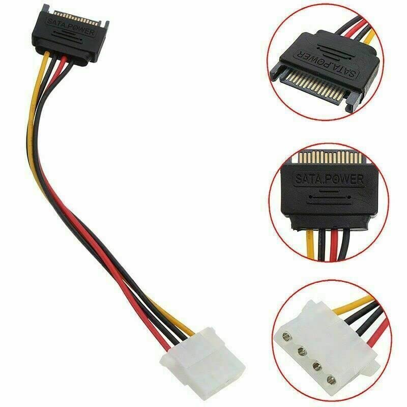 SGElectronix SATA Power Adapter Cable SATA 15-pin Male to 4-pin Molex Female Power Adapter Cable for IDE Hard Drive 2Pack