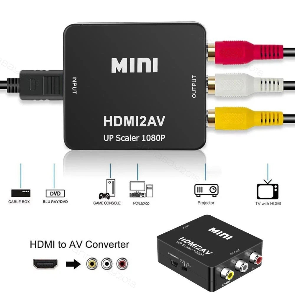 Mini HDMI To RCA AV Adapter Converter Cable CVBS 3RCA 1080P Composite Video Audio Up Scaler USB Powered