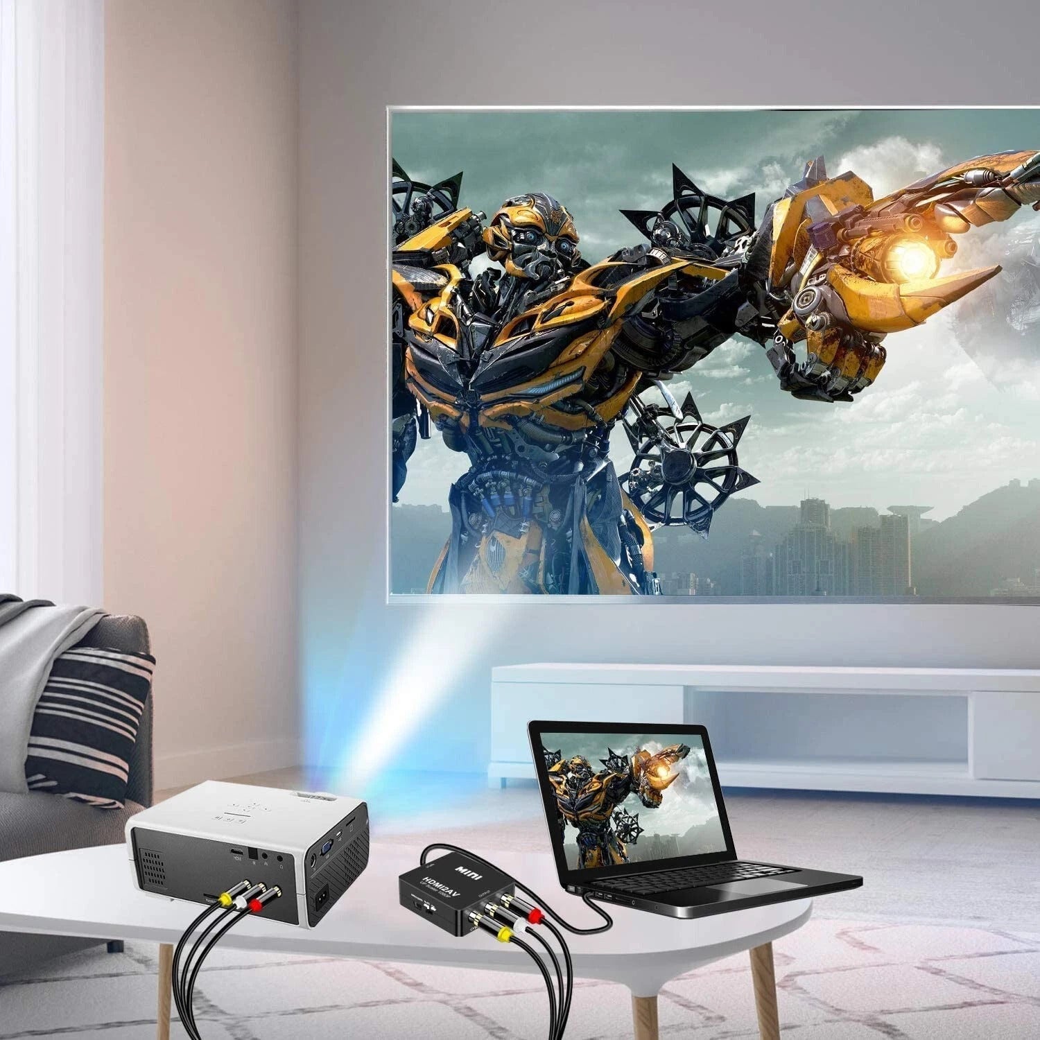 Mini HDMI To RCA AV Adapter Converter Cable CVBS 3RCA 1080P Composite Video Audio Up Scaler USB Powered