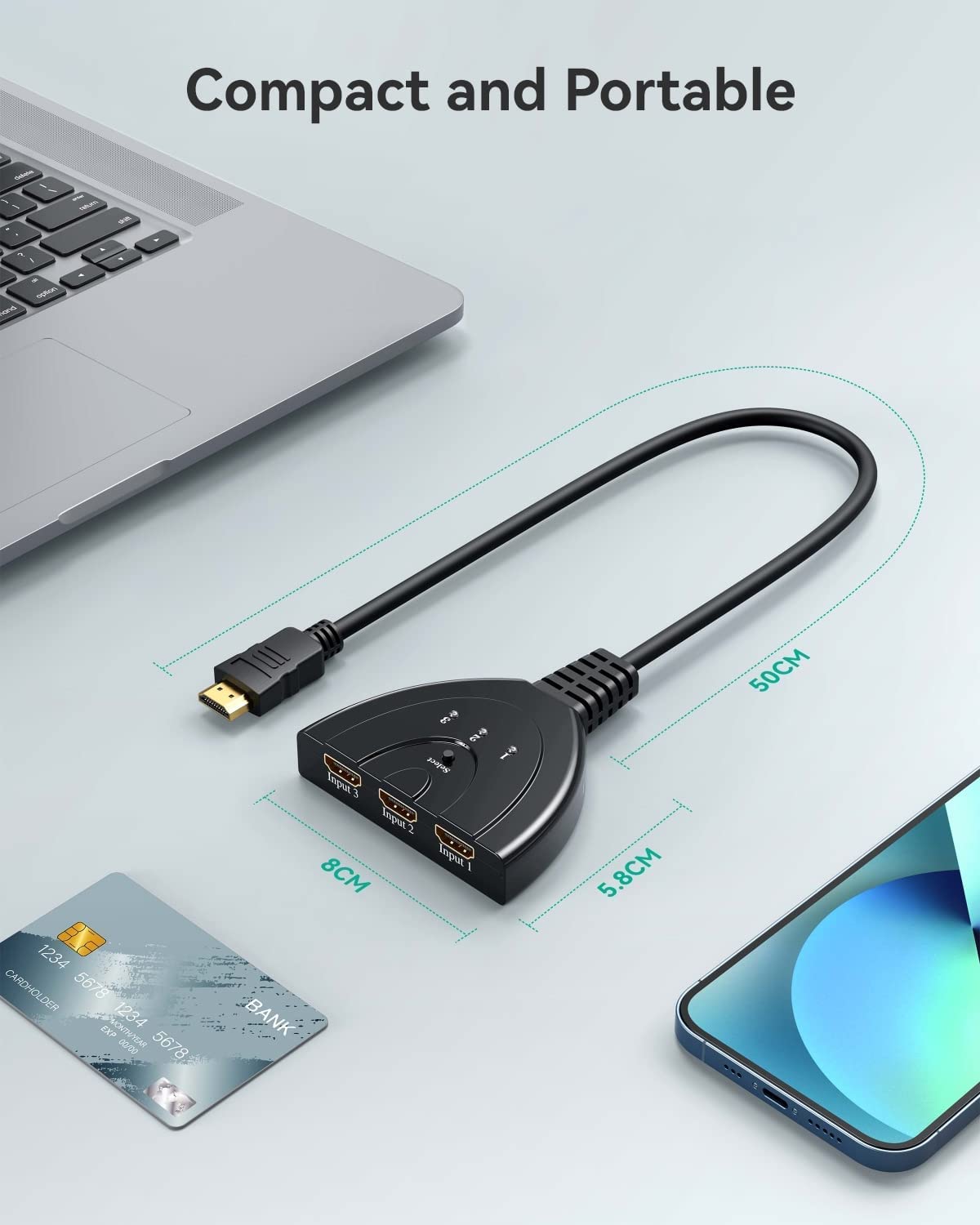 SGElectronix HDMI Switch 4K, VILCOME 3 Port HDMI Switcher 3x1 HDMI Splitter Hub 3 in 1 Out with Pigtail Cable Supports 4K 3D HD 1080P for Xbox PS4 Roku HDTV