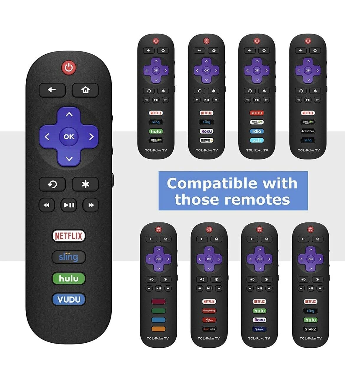 SGElectronix RC280 Replacement Remote Applicable for TCL Roku TV with Netflix Sling Hulu Vudu Key 55UP120 32S4610R 50FS3750 32FS3700 32FS4610R 32S800 32S850 32S3850 48FS3700 55FS3700 65S405 43S405