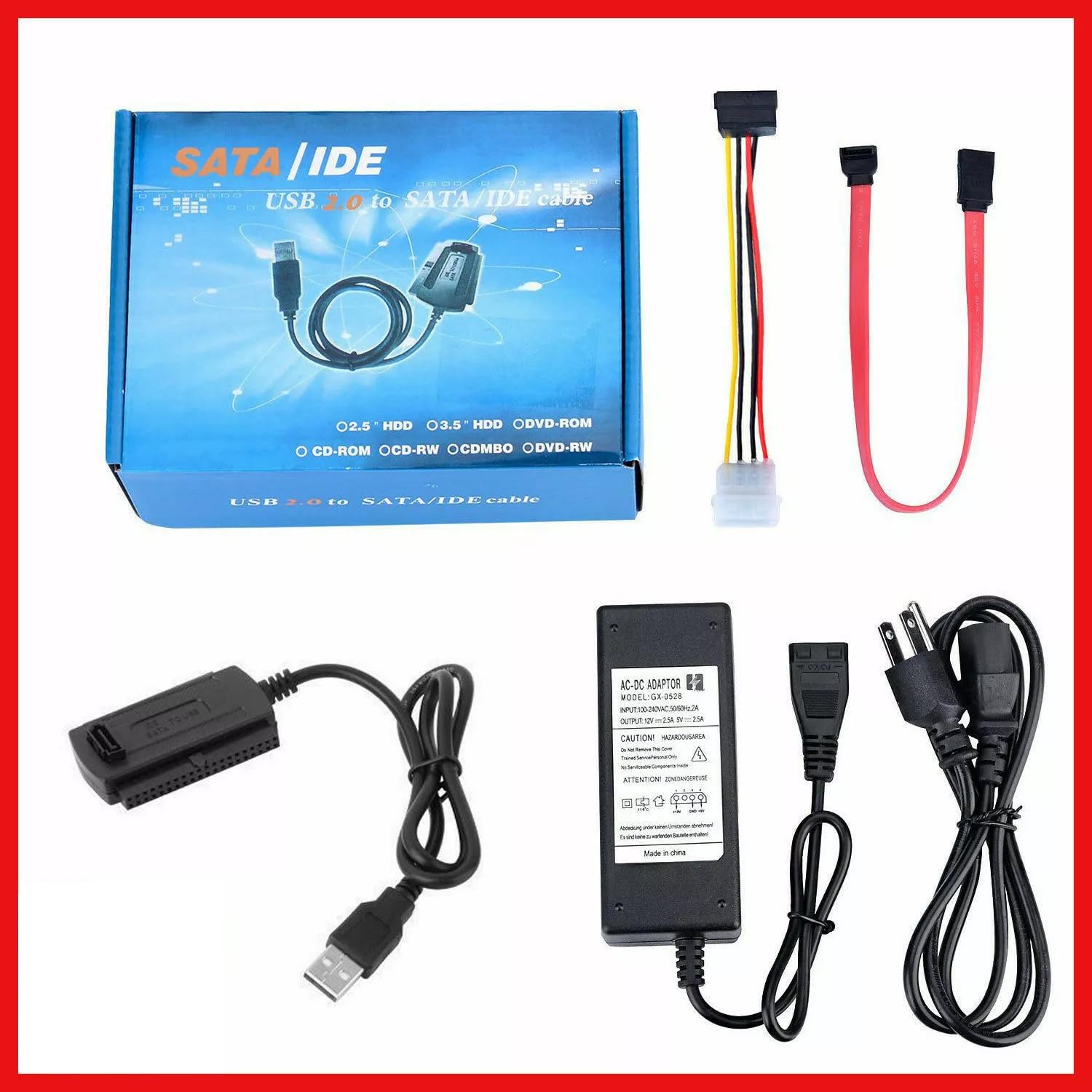 SGElectronix USB 2.0 to SATA PATA IDE 2.5" 3.5" HDD SSD Hard Drive Adapter Transfer Cable Kit