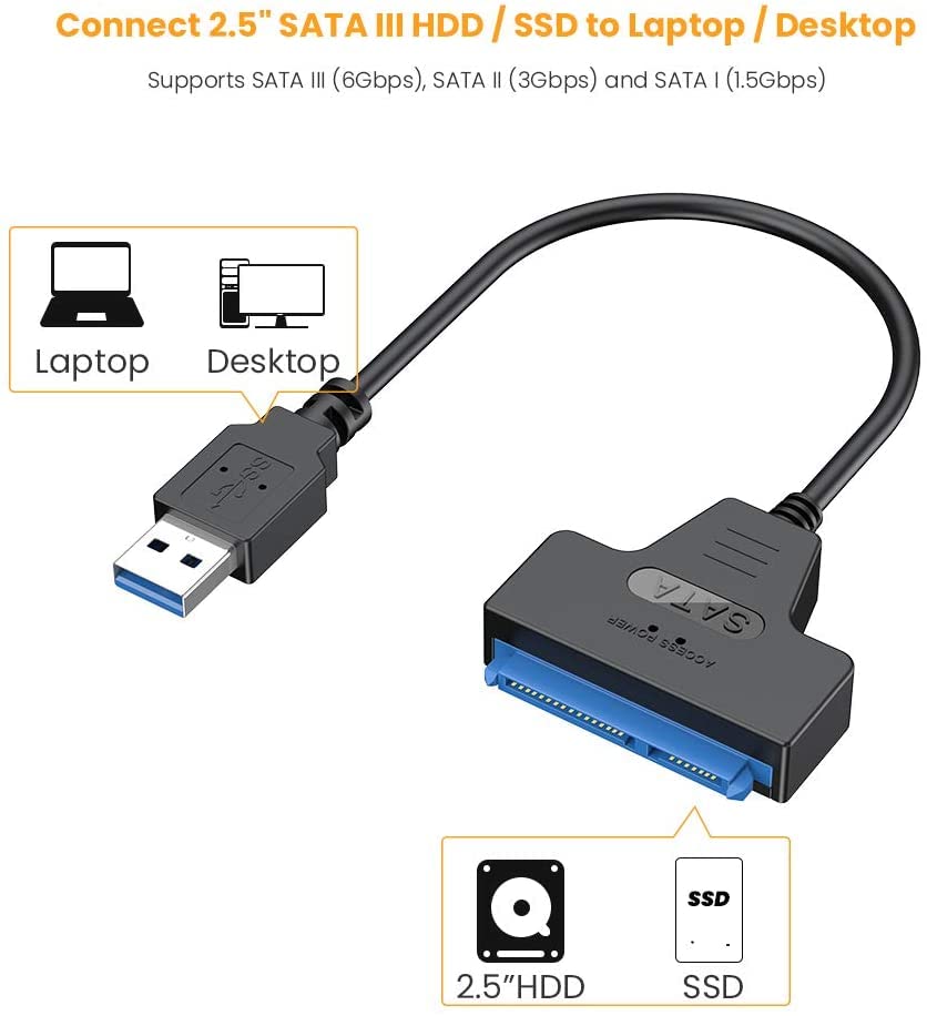 SGElectronix USB 3.0 to SATA Adapter, SATA to USB 3.0 Cable, Compatible 2.5" SATA III HDD Hard Disk Driver, Black