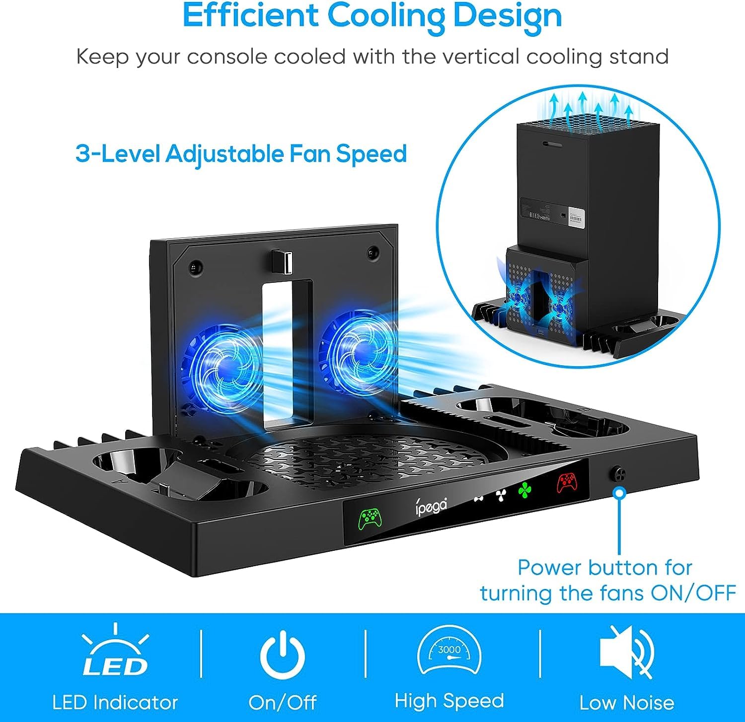 SGElectronix Upgraded Vertical Cooling Stand for Xbox Series X with Controller Charger Station Dock, Dual Suction Cooler Fan System Stand Accessories with 8 Game Storage Organizer, Headset Hanger