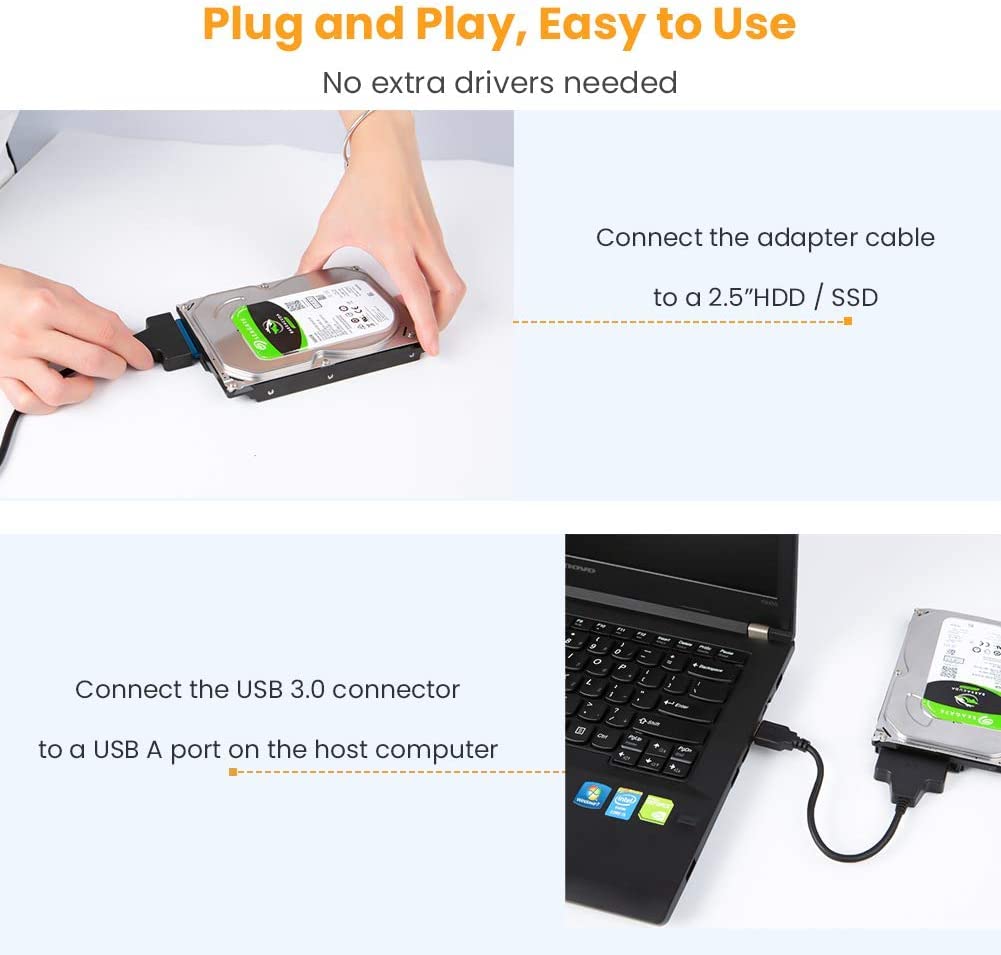 SGElectronix USB 3.0 to SATA Adapter, SATA to USB 3.0 Cable, Compatible 2.5" SATA III HDD Hard Disk Driver, Black