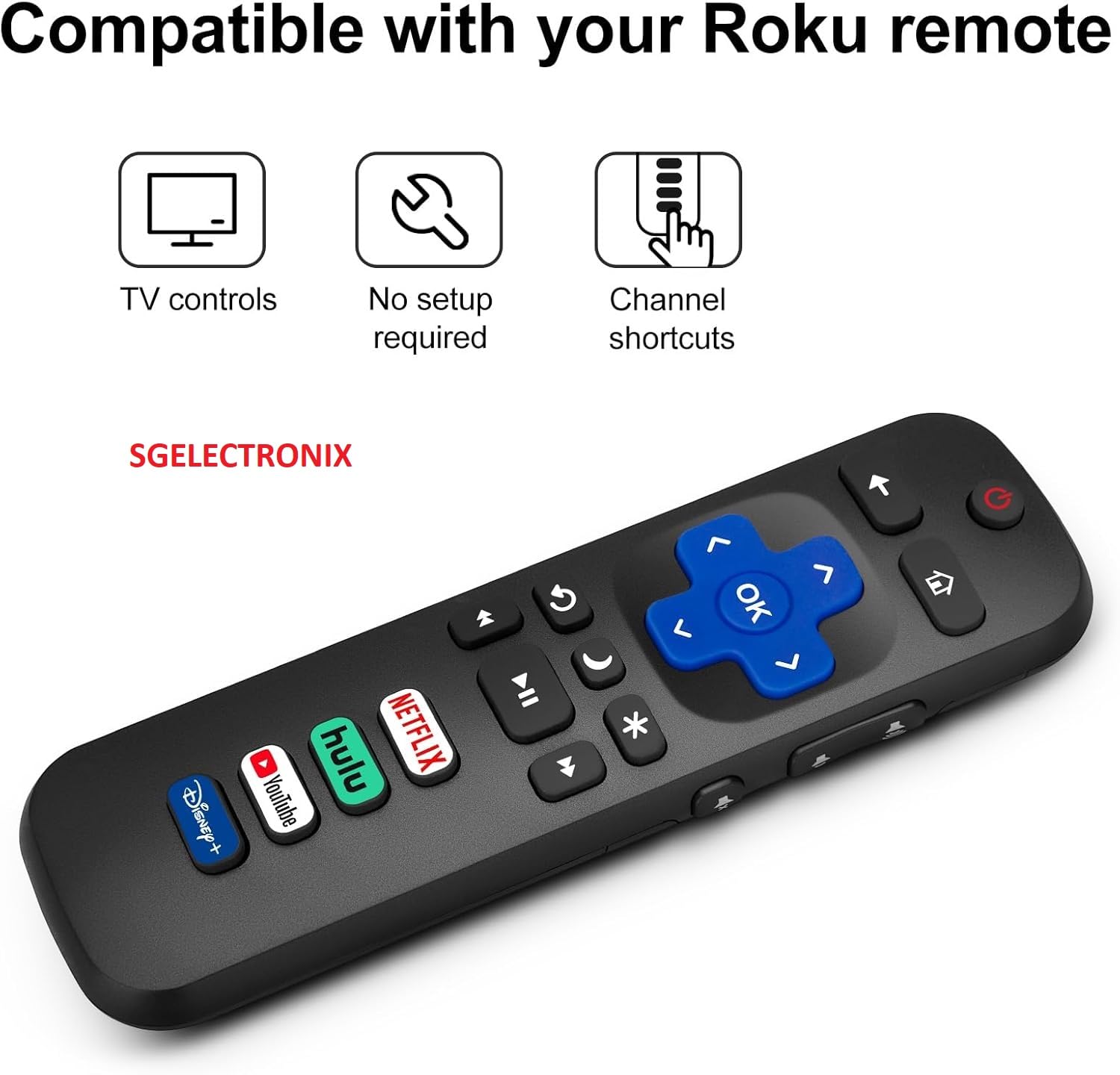 (Pack of 2) Replacement-Remote-Control for Roku-TV,Compatible for TCL Roku/Hisense Roku/Onn Roku/Philips Roku Smart TVs(Not for Stick and Box) Black
