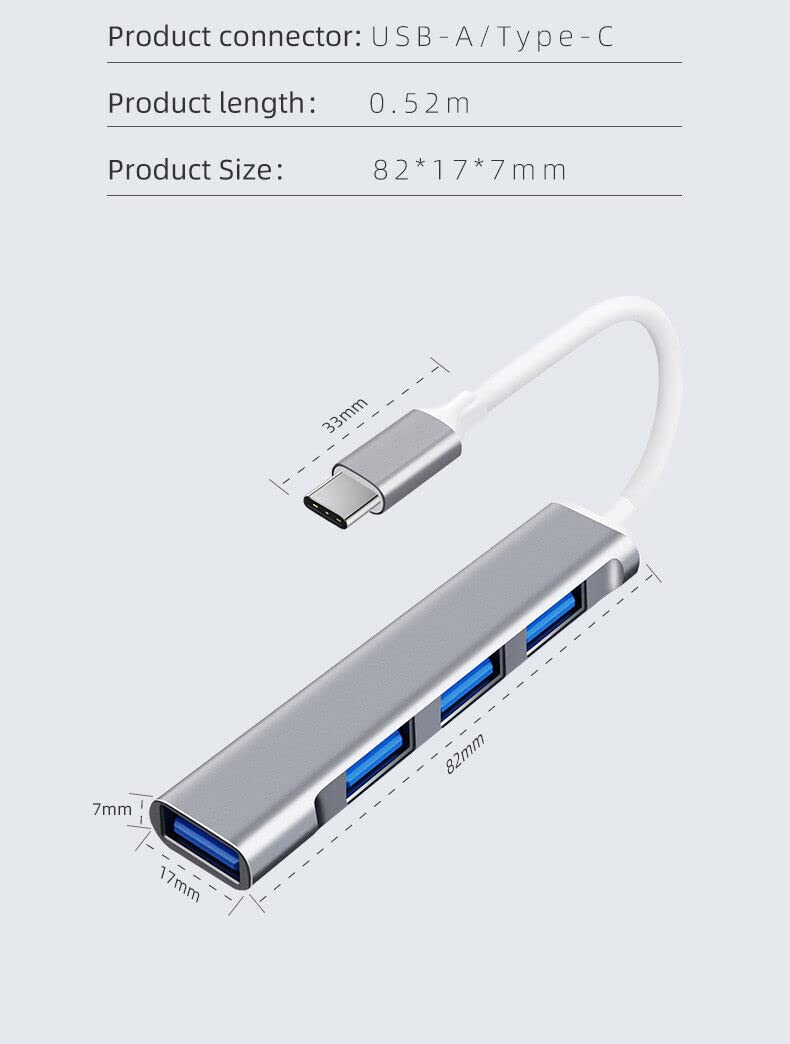USB Hub 4-Port USB Hub Ultra-Slim Data USB Splitter Portable Aluminum Alloy Mini USB Hub Extensions Applicable for Laptop, MacBook, Mac Mini/Pro, Surface, Notebook PC (USB-C)