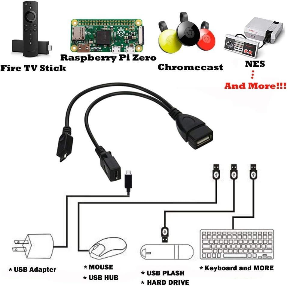 SGElectronix 2-in-1 Micro USB to USB Adapter (OTG Cable + Power Cable) for Fire Stick, PlayStation Classic and More - 2 Pack Black