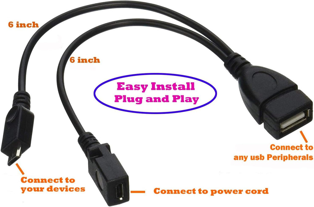 SGElectronix 2-in-1 Micro USB to USB Adapter (OTG Cable + Power Cable) for Fire Stick, PlayStation Classic and More - 2 Pack Black