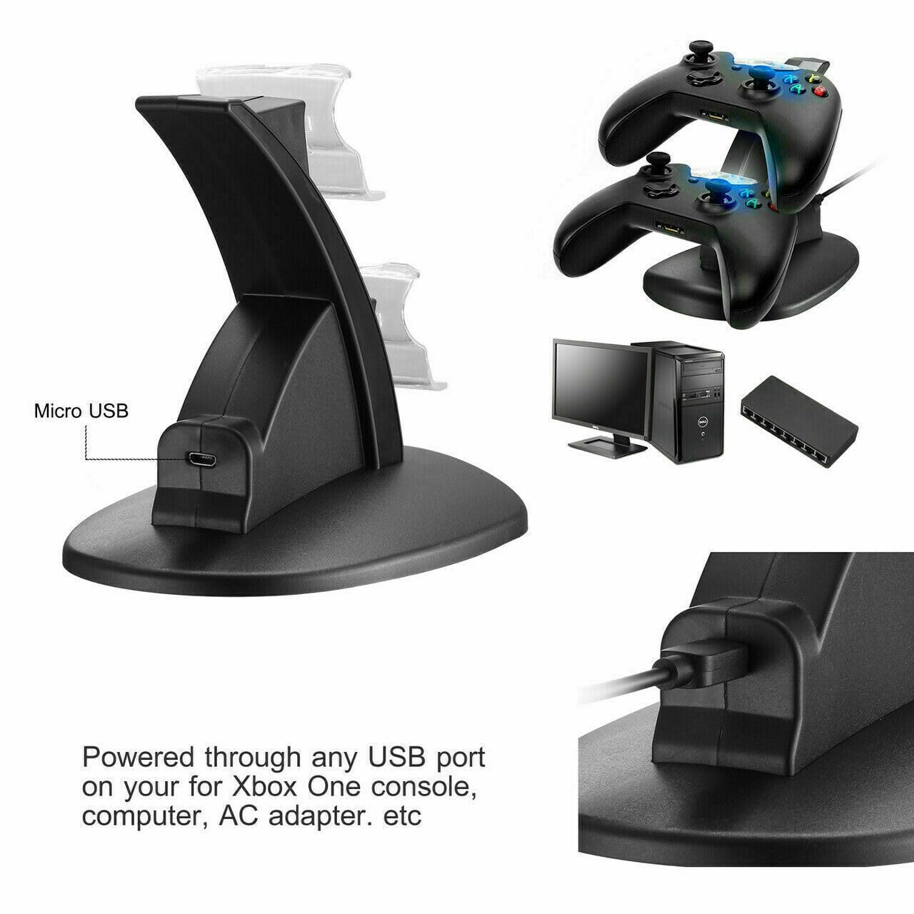 for Xbox One/One X/One S Controller Dual Charger Dock Station Charging Stand
