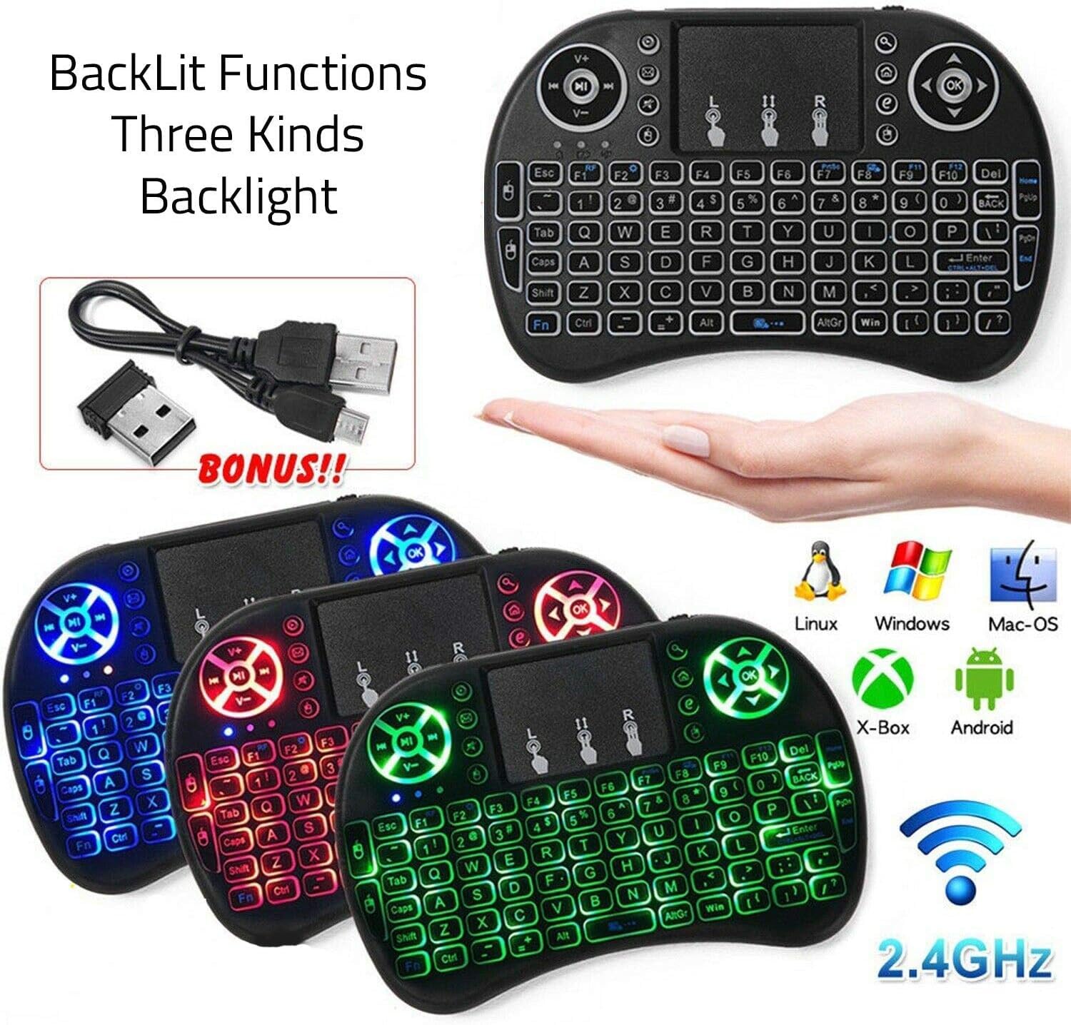 SGelectronix Wireless Mini Keyboard Remote Control Touchpad Mouse Combo Controller with RGB Backlit for Smart TV Android TV Box PC IPTTV 2.4GHz