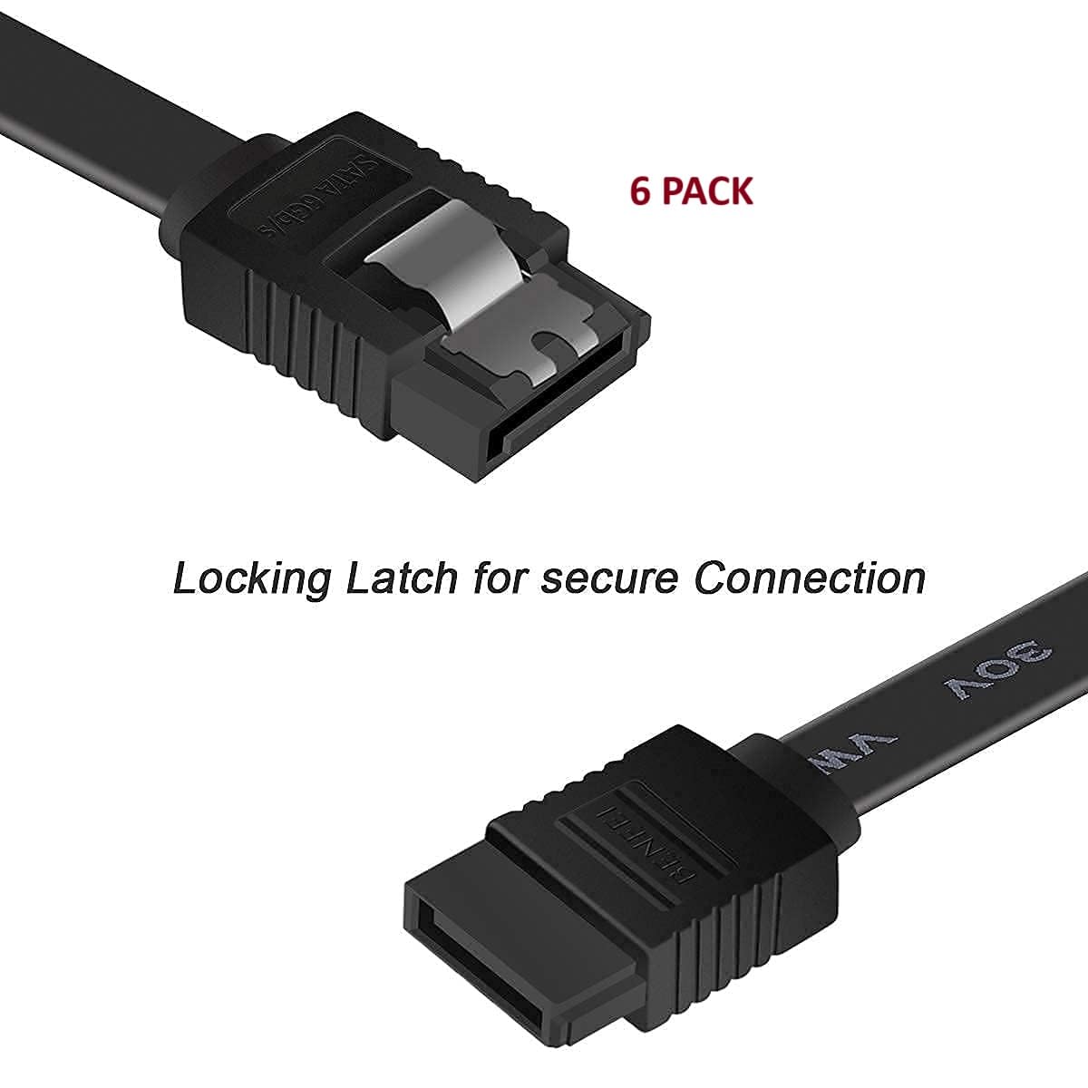 SGElectronix SATA Cable III, 6 Pack SATA Cable III 6Gbps Straight HDD SDD Data Cable with Locking Latch 20 Inch Compatible for SATA HDD, SSD, CD Driver, CD Writer - Black