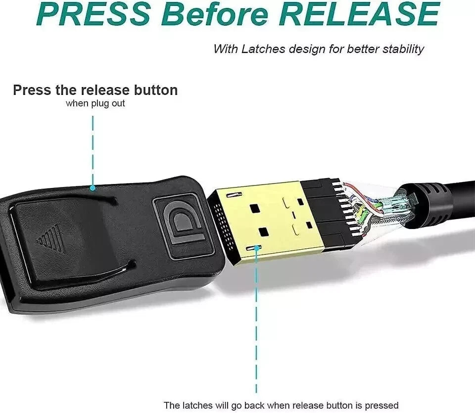 DisplayPort to Display Port Cable DP Male to Male Cord 4K HD w/o Latches 6/10/15 Feet