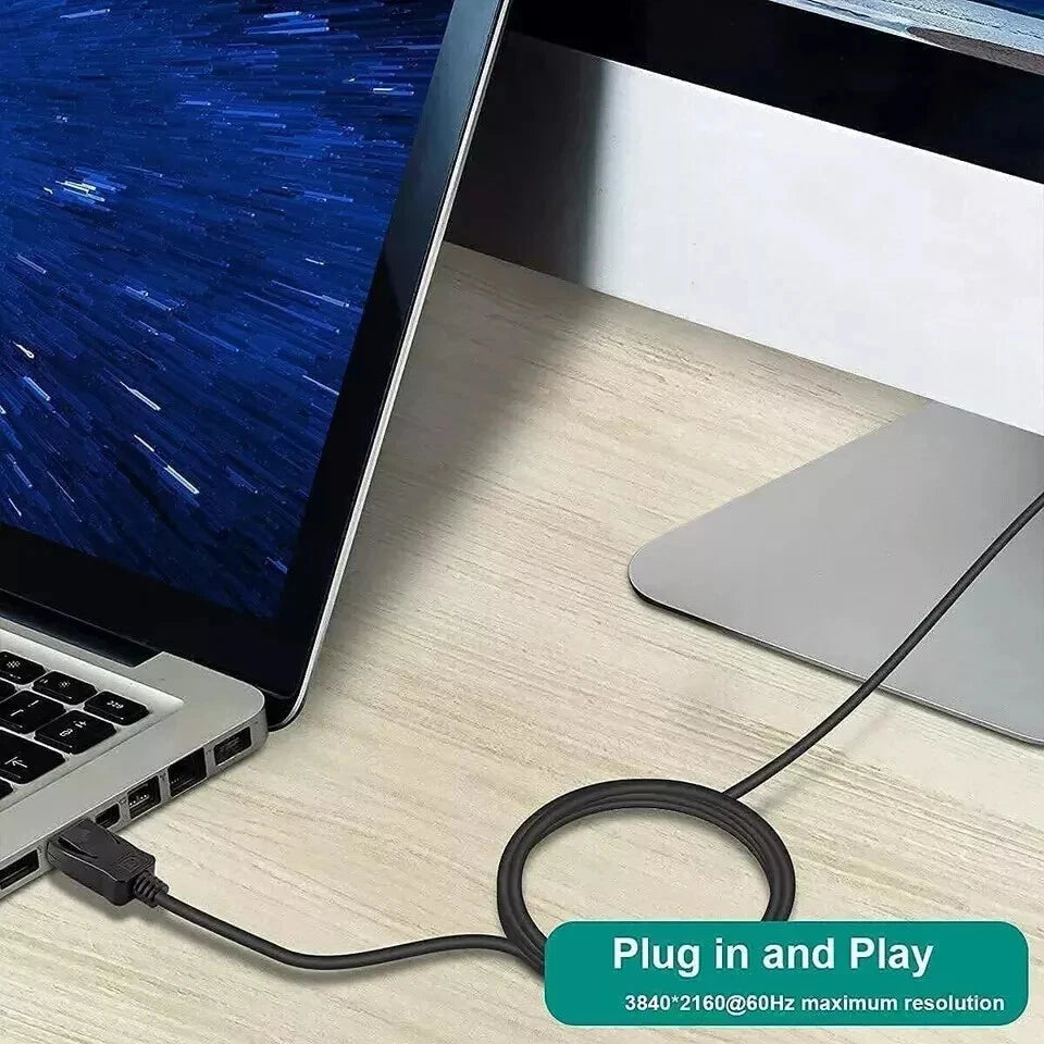 DisplayPort to Display Port Cable DP Male to Male Cord 4K HD w/o Latches 6/10/15 Feet