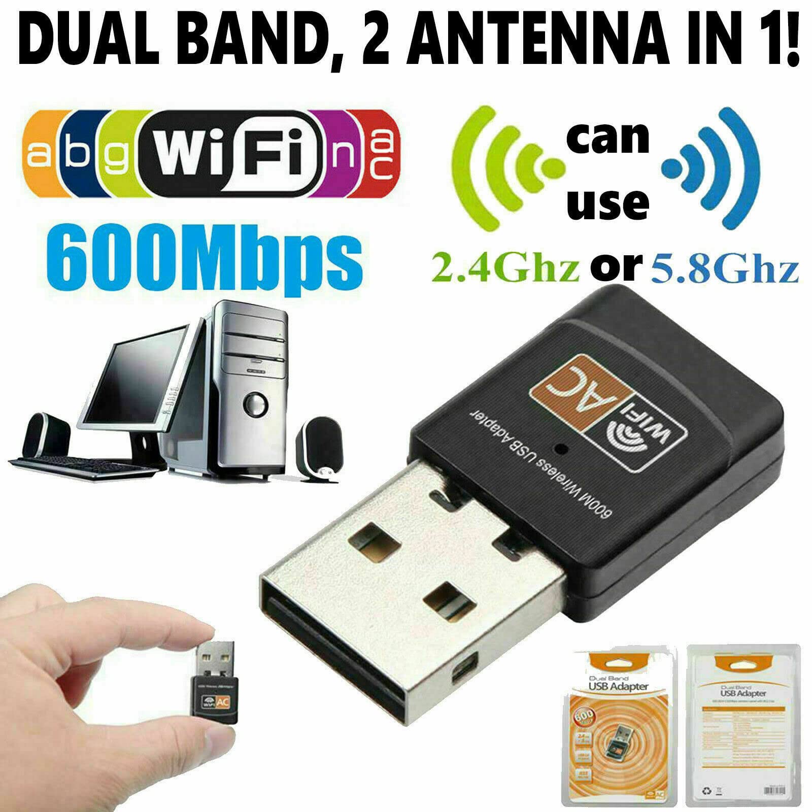 USB WiFi Adapter, AC600 Mbps Dual Band 2.4/5Ghz Wireless USB Mini WiFi New Network Adapter 802.11 Mini Wireless for Laptop/Desktop/PC, Support Desktop Laptop MAC Book Windows Notebook