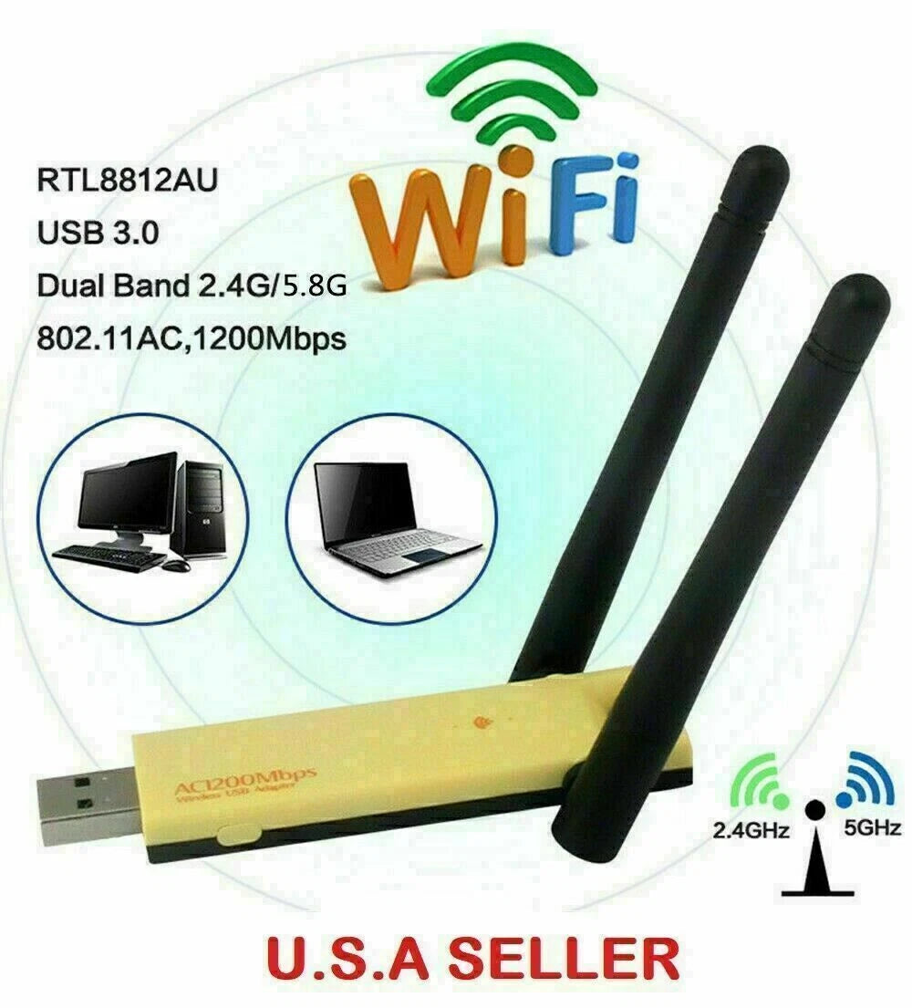 NEW1200 Mbps 2.4/5Ghz USB Wi-Fi Network Adapter Antenna 802.11 Dual Antenna