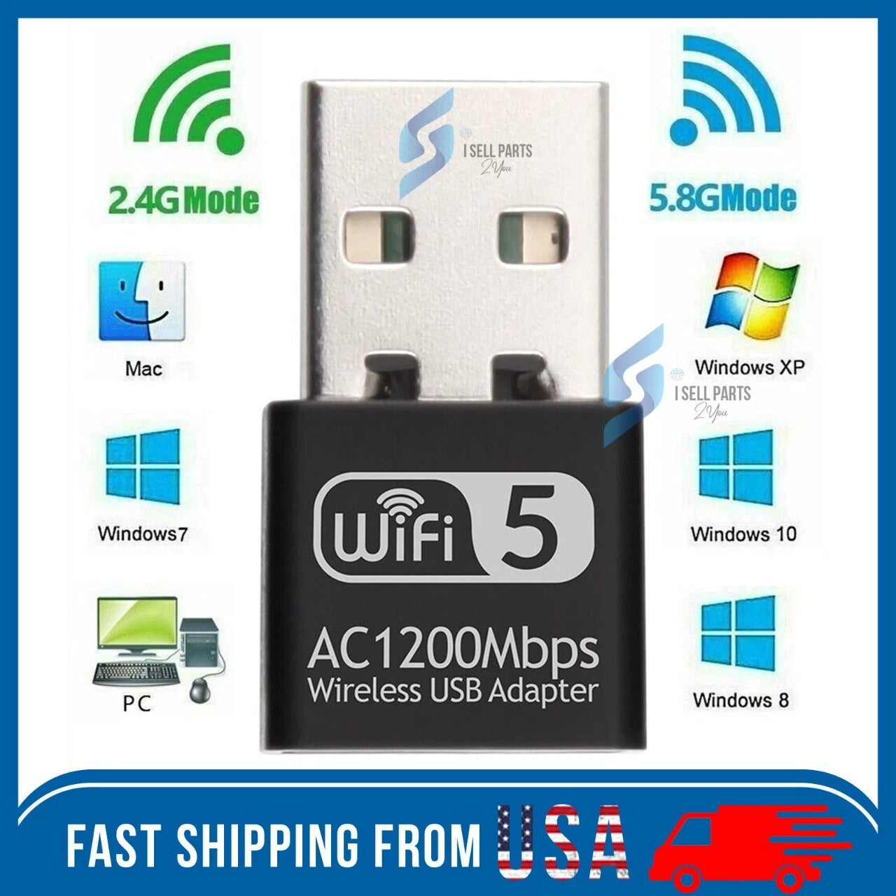 Wireless Lan USB PC Wi-Fi Adapter Network 802.11AC 1200Mbps Dual Band 2.4G / 5G