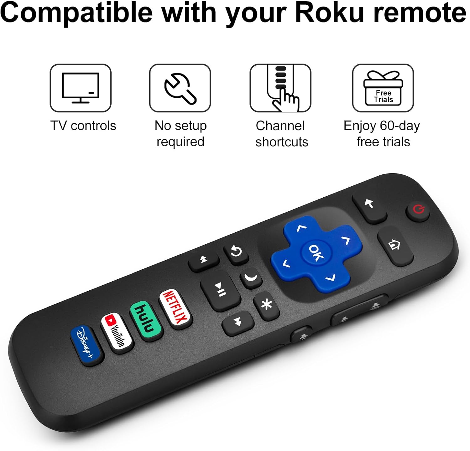 Replacement RC280 Remote for TCL/Roku TV w/Volume Control Button