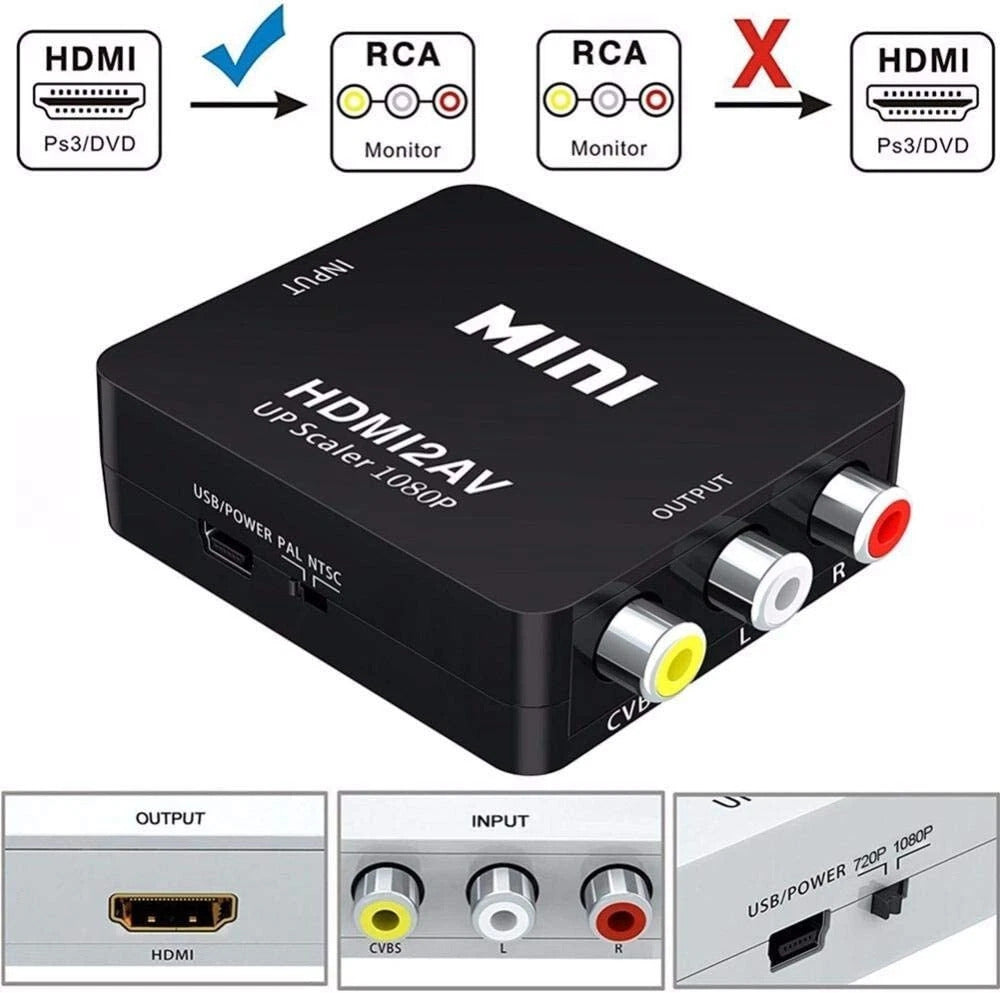 Mini HDMI To RCA AV Adapter Converter Cable CVBS 3RCA 1080P Composite Video Audio Up Scaler USB Powered