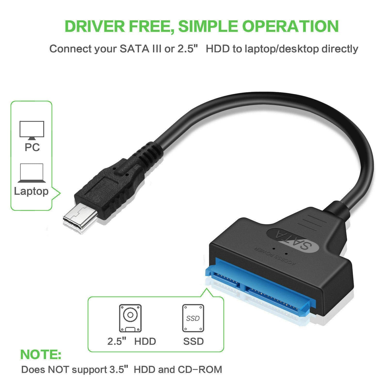 SGElectronix USB 3.1 Type-C to SATA 22 Pin HDD Hard Disk Driver SSD Adapter Cable USB C