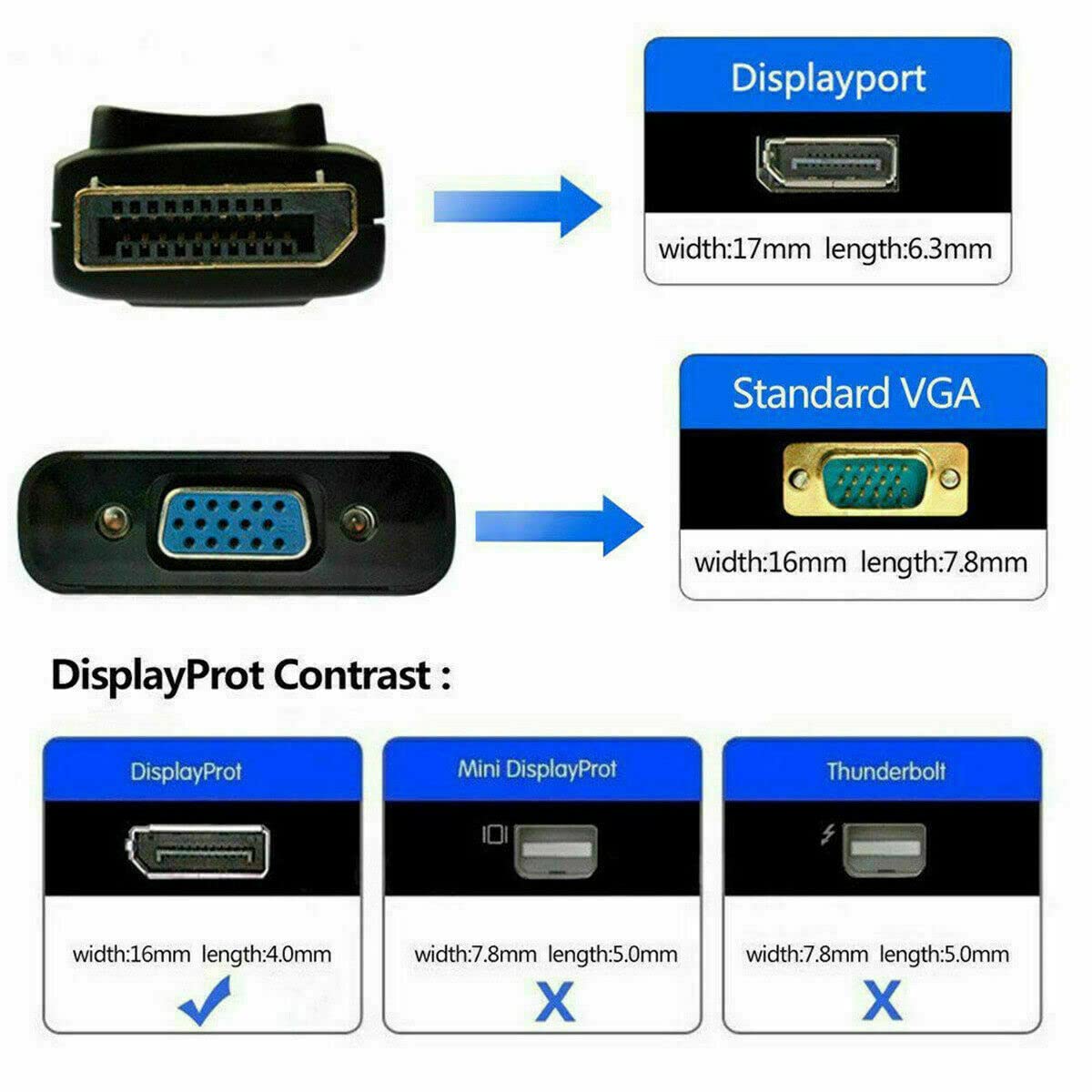 Display Port DP to VGA Adapter Cable Cord 1080P for Laptop Desktop Game Monitor
