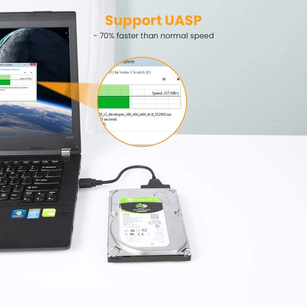 SGElectronix USB 3.0 to SATA Adapter, SATA to USB 3.0 Cable, Compatible 2.5" SATA III HDD Hard Disk Driver, Black