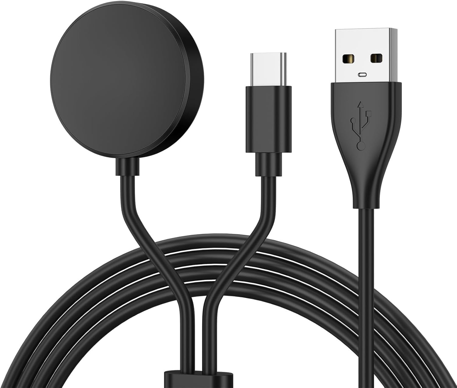 2 in 1 Charging Cable USB-C for Samsung Galaxy Watch 7/6/5/4/3/Classic, Pro 5/4, Active Watch 2/1, Galaxy Buds/Live/+, 5ft Fast Charging Cable for Galaxy S22/21/20/10 Black