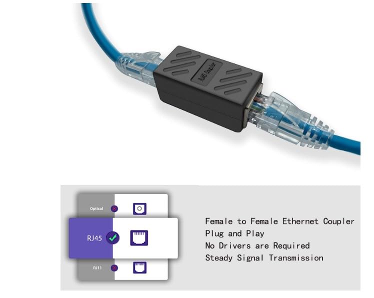 SGElectronix RJ45 Coupler 2 Pack, Ethernet Extender, in-Line Coupler Female to Female Ethernet Coupler for Cat7/ Cat6/ Cat5/ Cat5e Ethernet Cable Extender Adapter (RJ45 2pcs, Black)