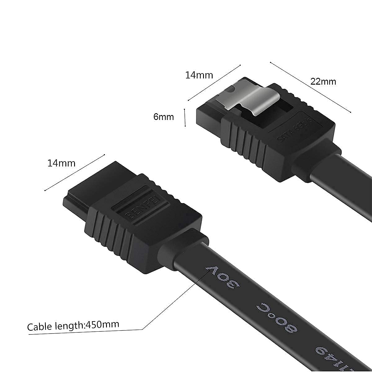SGElectronix SATA Cable III, 6 Pack SATA Cable III 6Gbps Straight HDD SDD Data Cable with Locking Latch 20 Inch Compatible for SATA HDD, SSD, CD Driver, CD Writer - Black
