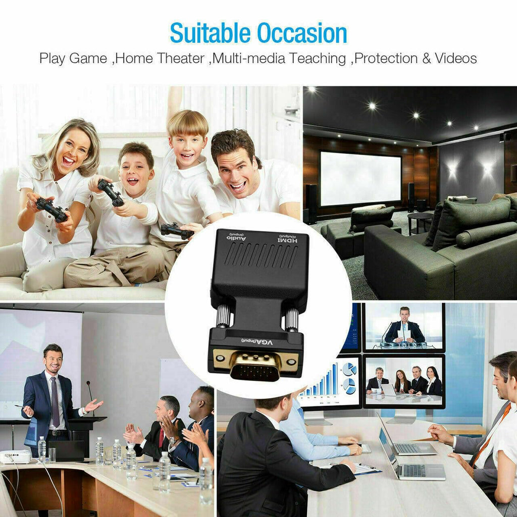 VGA to HDMI Adapter Converter with Audio,(PC VGA Source Output to TV/Monitor with HDMI Connector), Active Male VGA in Female HDMI 1080p Video Dongle adaptador for Computer,Laptop,Projector