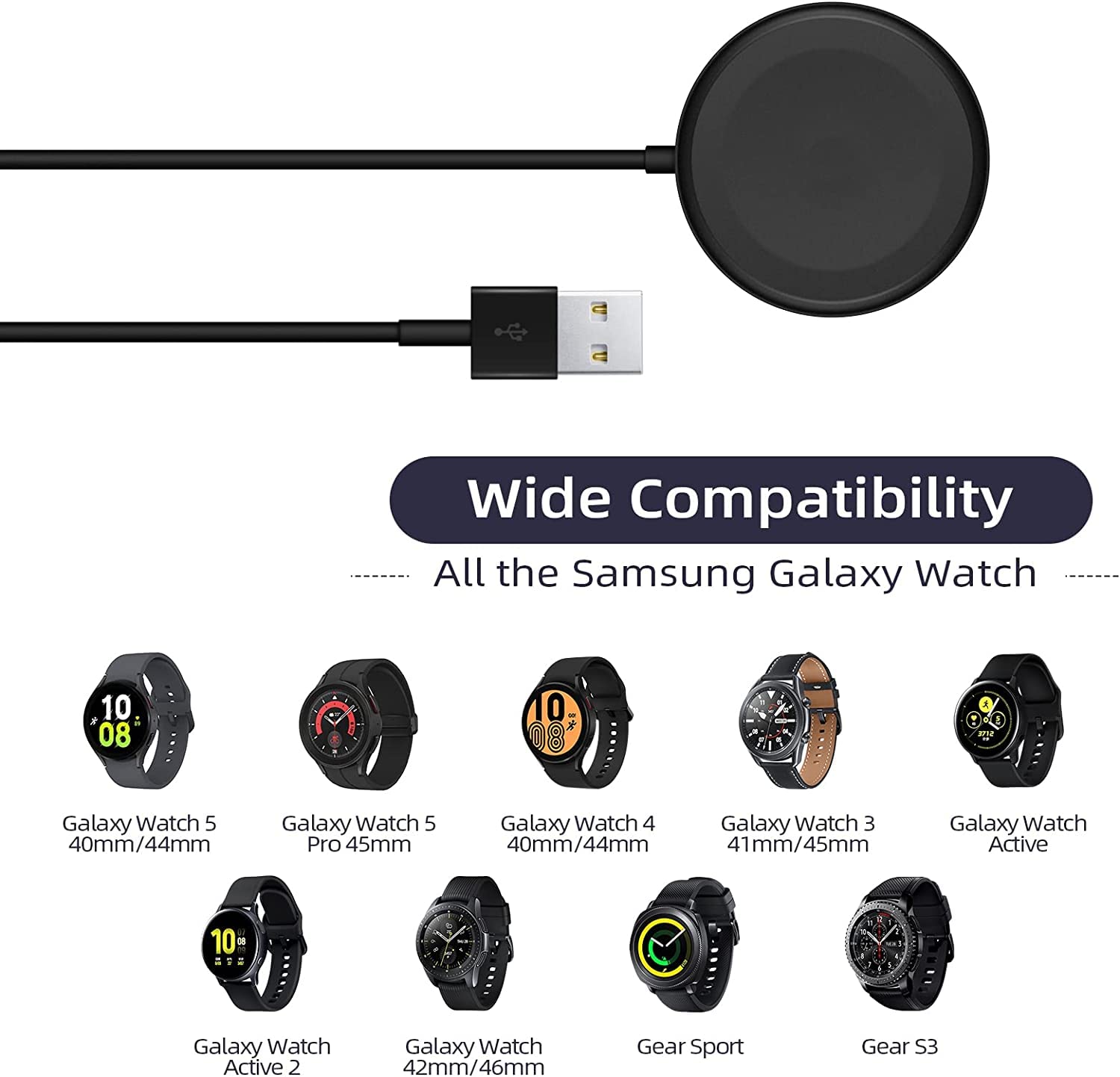 SGElectronix Compatible with Samsung Galaxy Watch 6/6 Classic/ 5/5 Pro/4/4 Classic/3/Active 2/Active,1-Pack Replacement USB Wireless Charging Cable Dock Stand for Galaxy Watch Accessories