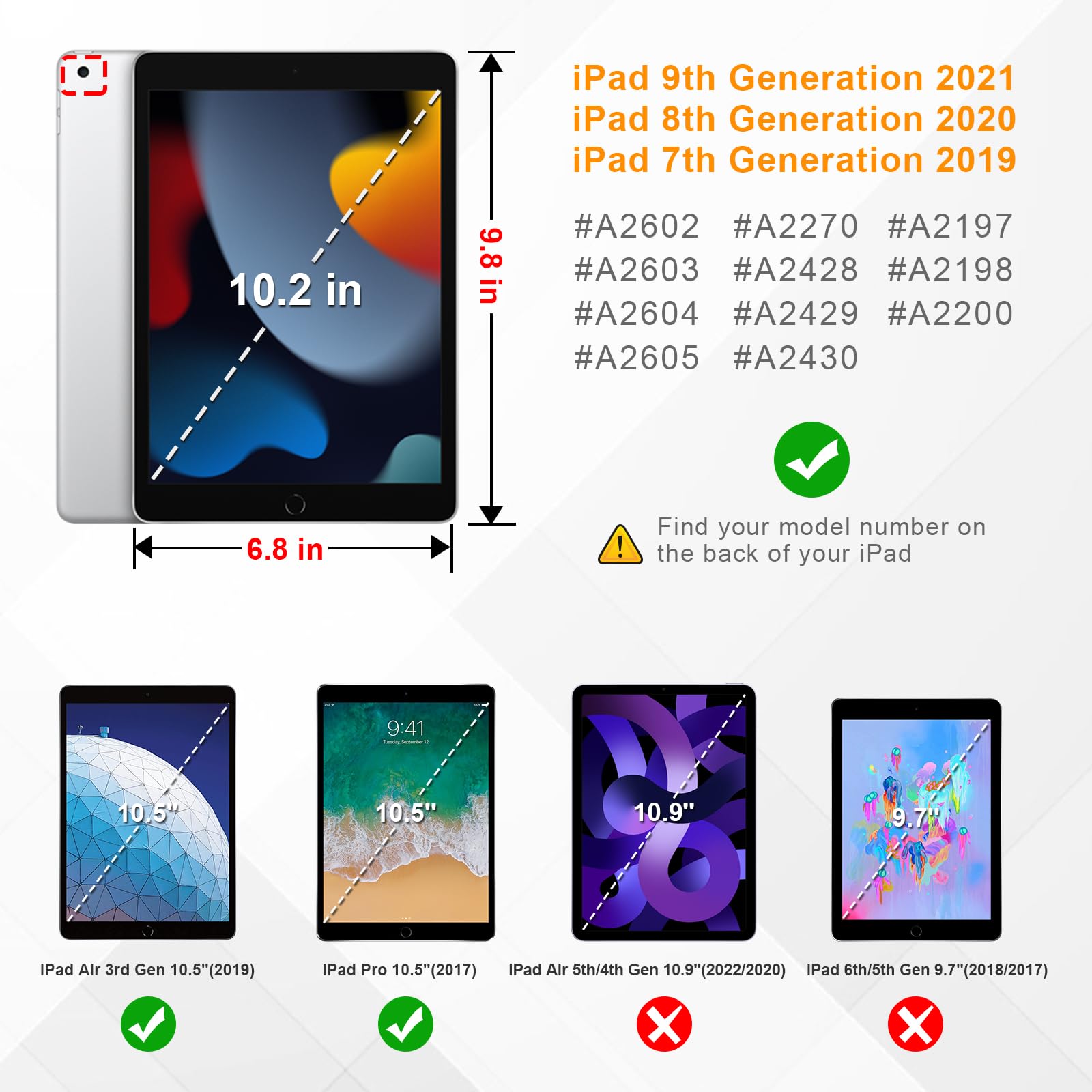 10.2 Tempered Glass Screen Protector for iPad 9th / 8th / 7th Generation (2021/2020 / 2019) 10.2 Inch & iPad Air 3 10.5" (2019) / Pro 10.5" (2017) - Anti Scratch Premium HD Clear 9H Hardness