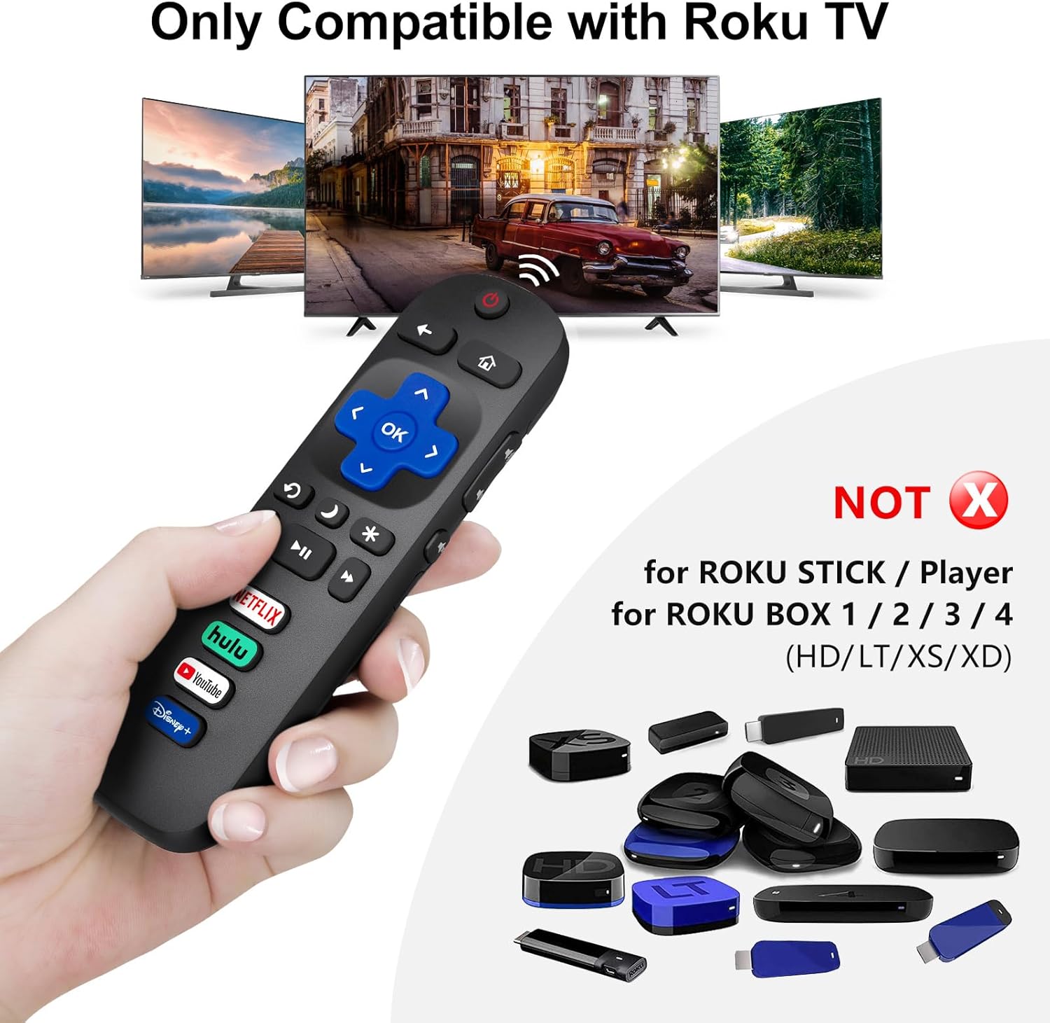 Replacement RC280 Remote for TCL/Roku TV w/Volume Control Button