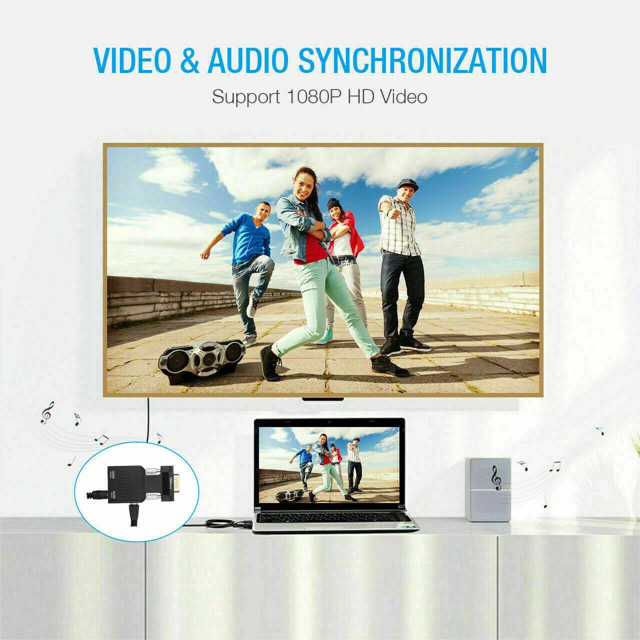 VGA to HDMI Adapter Converter with Audio,(PC VGA Source Output to TV/Monitor with HDMI Connector), Active Male VGA in Female HDMI 1080p Video Dongle adaptador for Computer,Laptop,Projector