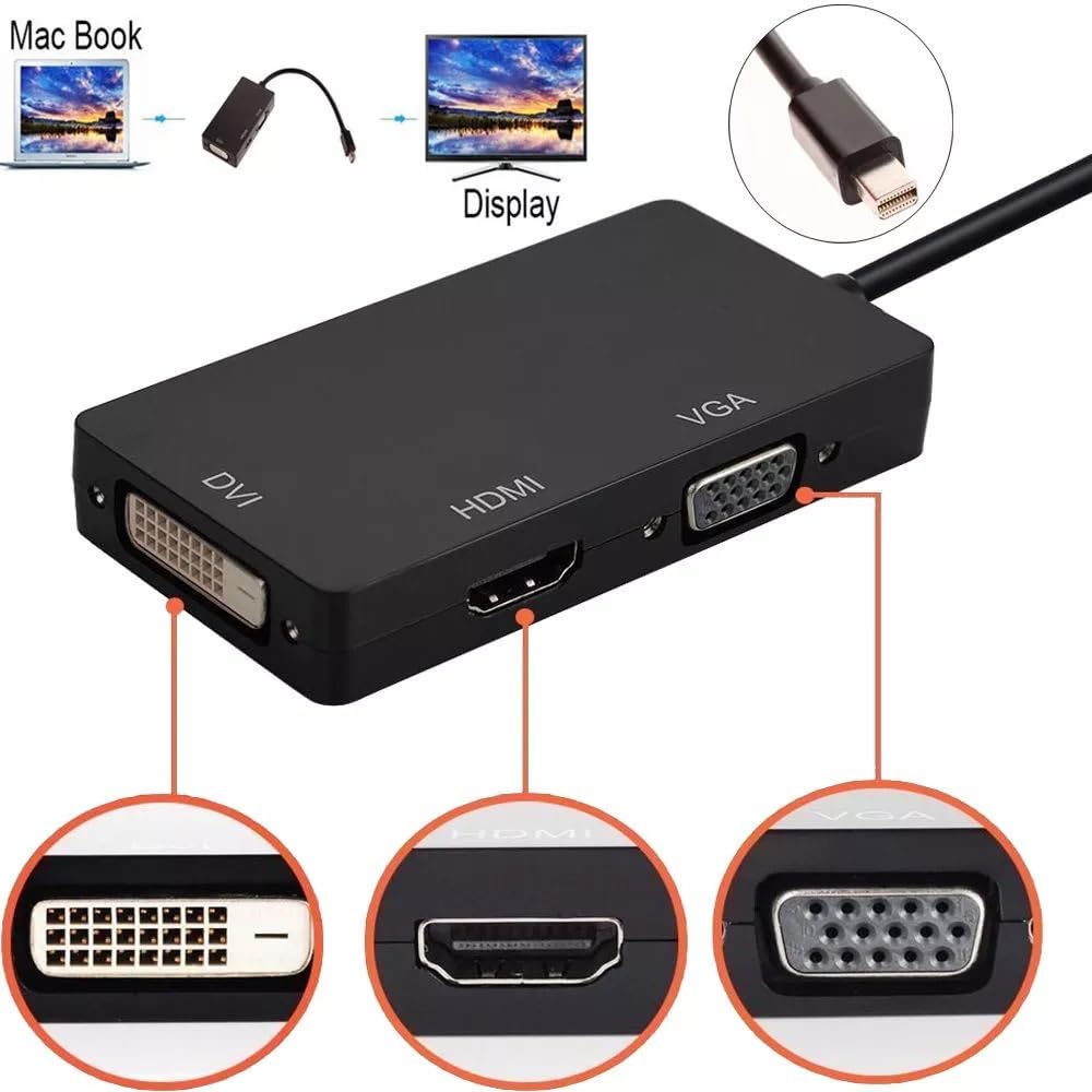 SGElectronix 3 in 1 Mini DisplayPort Adapter - 1080p - Mini DP/Thunderbolt to HDMI/VGA/DVI Splitter for Your Monitor (MDP2VGDVHD)