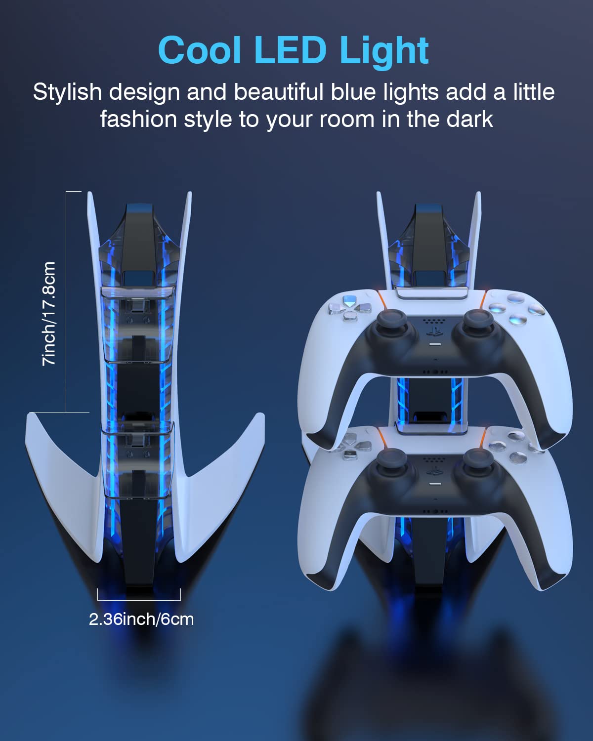 Dobe PS5 Charging Station - Fast DualSense Charger for PS5 Wireless Controller with Type-C Cable