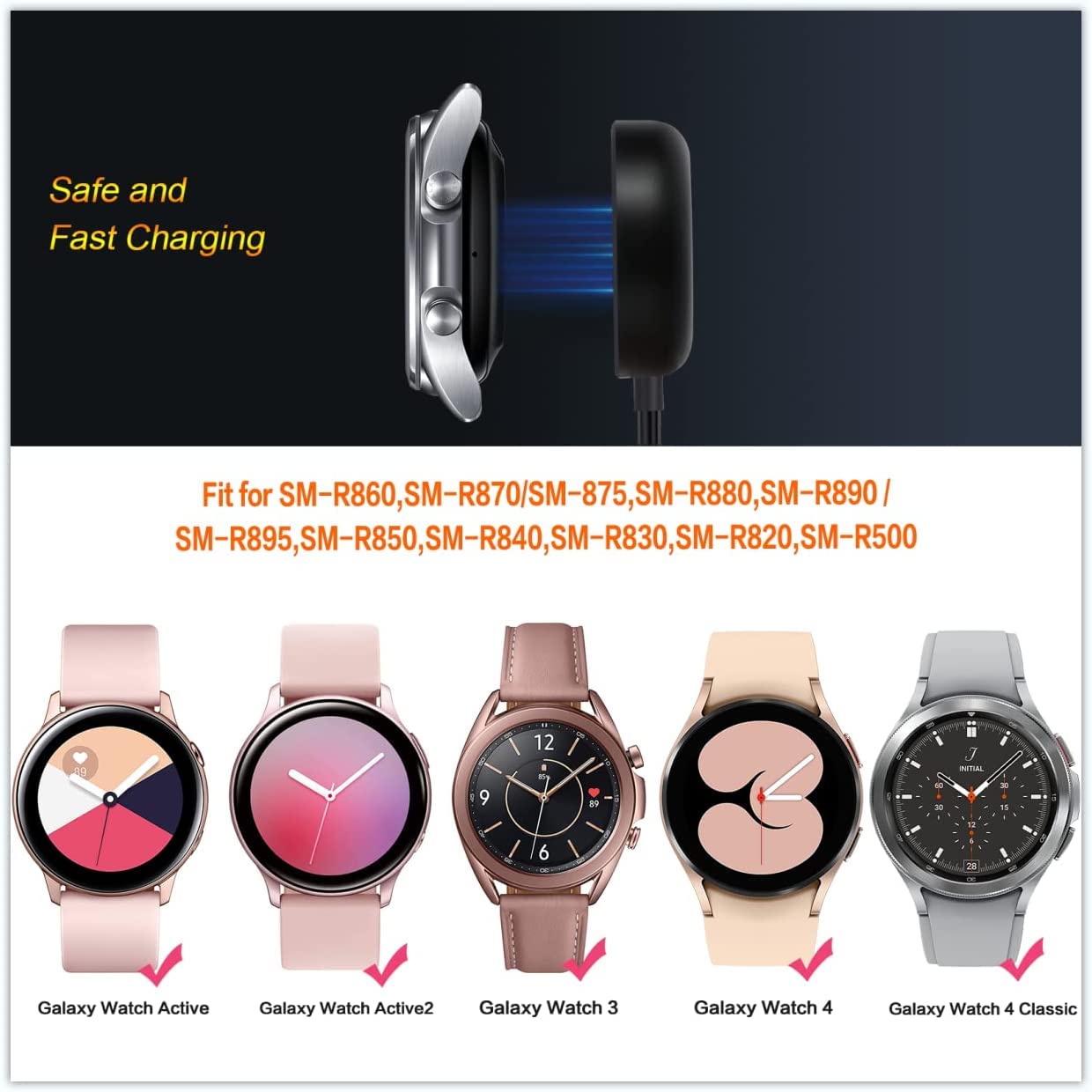 SGElectronix Compatible with Samsung Galaxy Watch 6/6 Classic/ 5/5 Pro/4/4 Classic/3/Active 2/Active,1-Pack Replacement USB Wireless Charging Cable Dock Stand for Galaxy Watch Accessories