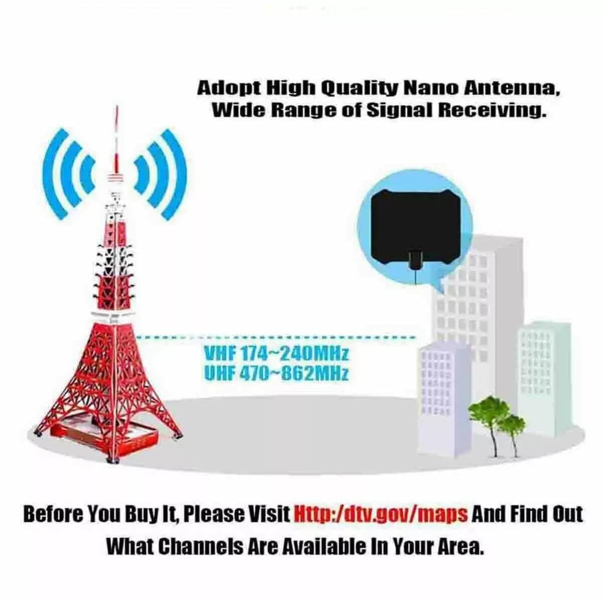 Digital AntennaTV Antenna, Amplified HD Digital TV Antenna Long 250+ Miles Range,Signal Booster 6 FT Coax HDTV Cable,Digital Antenna for TV Support 4K 1080p Antenna TV HD Indoor