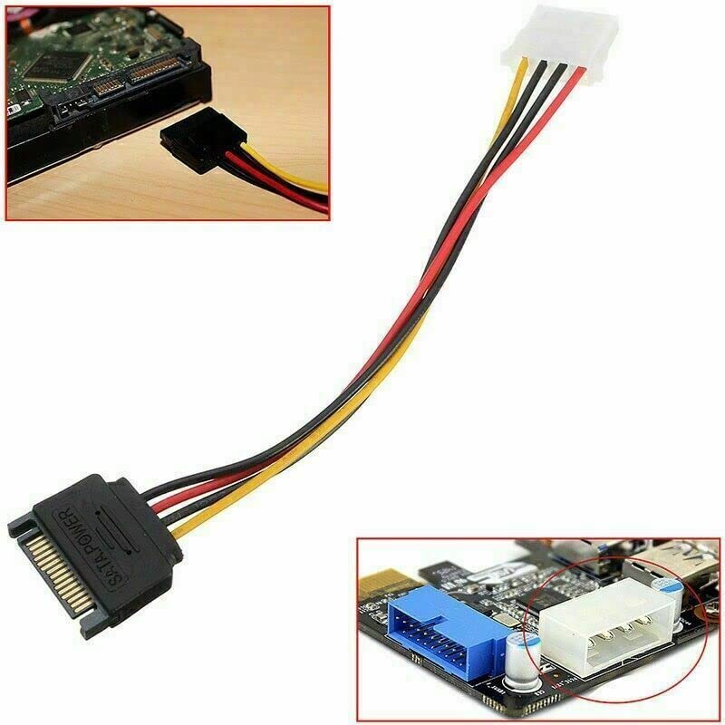 SGElectronix SATA Power Adapter Cable SATA 15-pin Male to 4-pin Molex Female Power Adapter Cable for IDE Hard Drive 2Pack