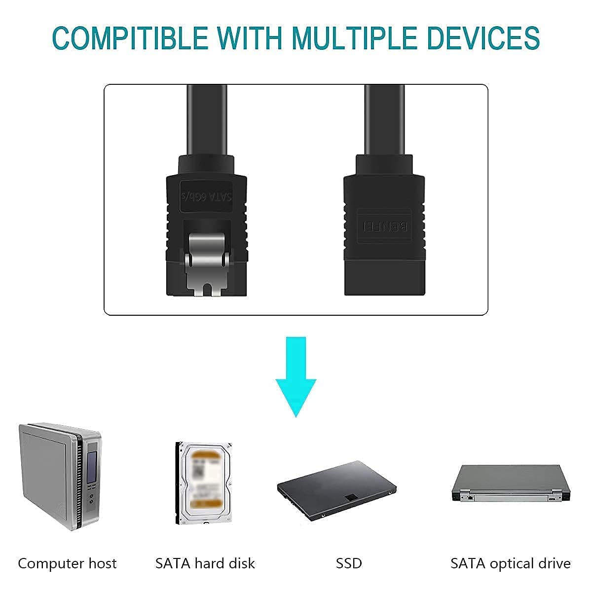 SGElectronix SATA Cable III, 6 Pack SATA Cable III 6Gbps Straight HDD SDD Data Cable with Locking Latch 20 Inch Compatible for SATA HDD, SSD, CD Driver, CD Writer - Black