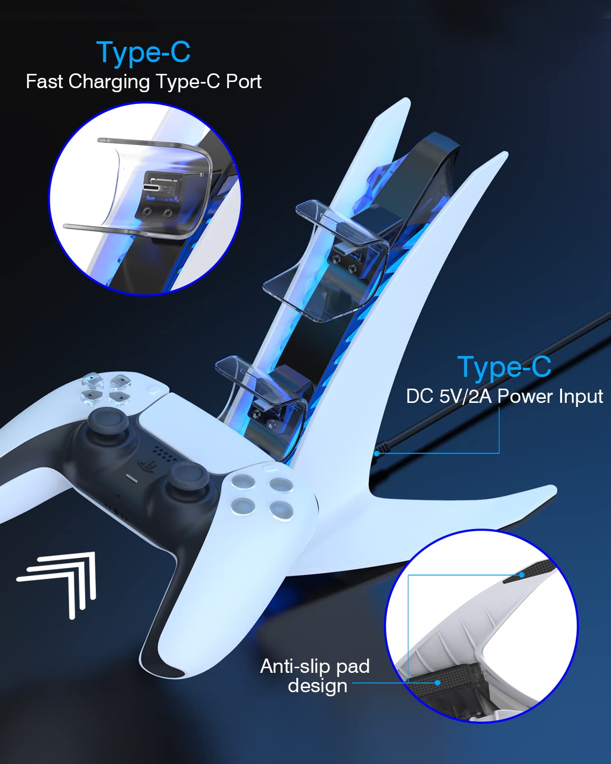 PS5 Controller Charging Station - Fast DualSense Charger Dock with Dual USB-C