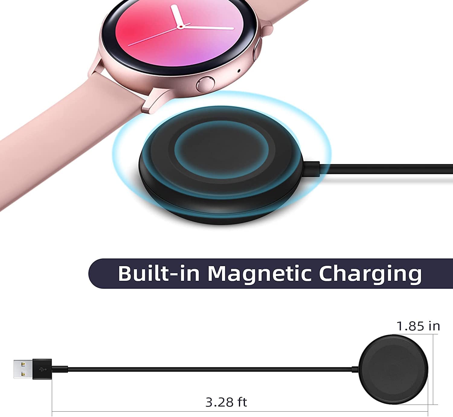 SGElectronix Compatible with Samsung Galaxy Watch 6/6 Classic/ 5/5 Pro/4/4 Classic/3/Active 2/Active,1-Pack Replacement USB Wireless Charging Cable Dock Stand for Galaxy Watch Accessories
