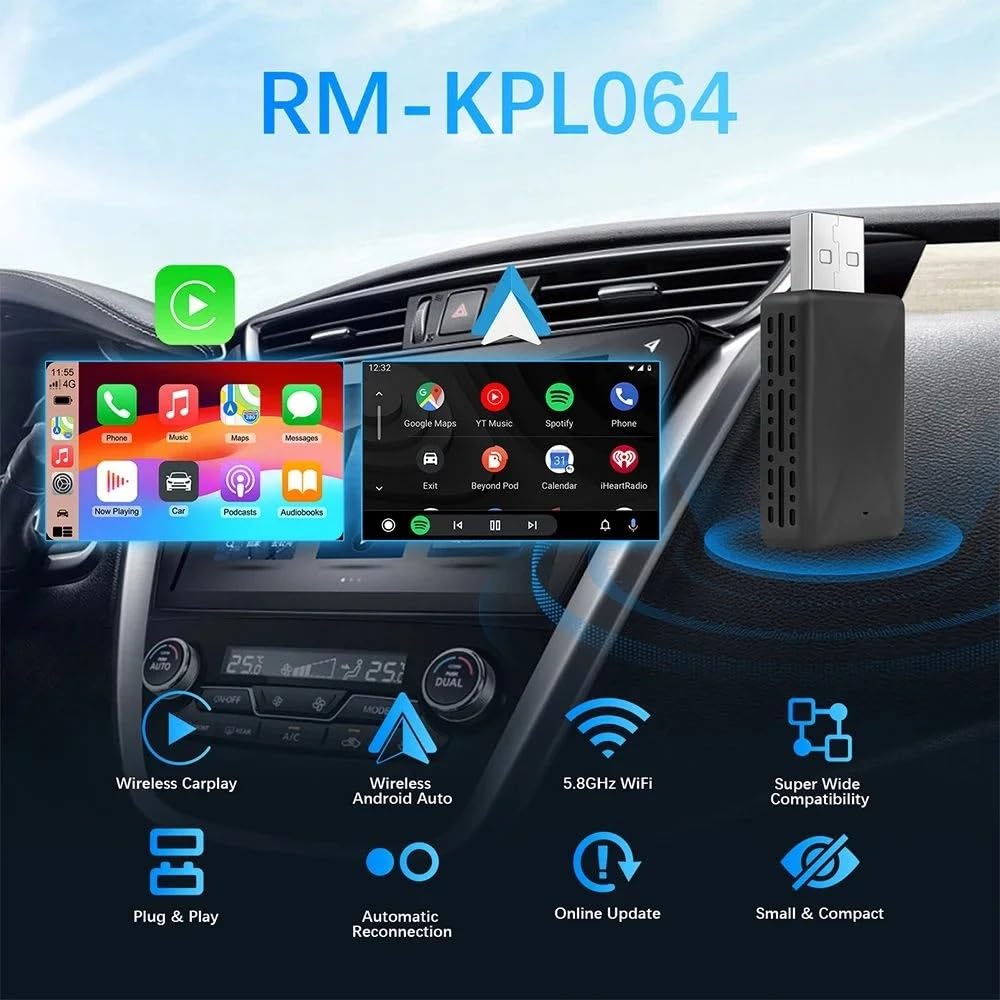 SGElectronix 2 IN 1 Wireless Carplay Adapter, Plug & Play Magic link Carplay Stable Fast Connection, Convert Factory Wired to Wireless Carplay Dongle/Android Auto Adapter for Cars 2016+, iPhone iOS 9+