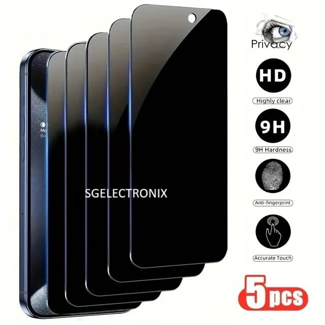 SGElectronix 5 Pack Privacy Screen Protector for iPhone 16 Pro Max [6.9 inch], Anti Spy Private Tempered Glass Anti-Scratch Case Friendly