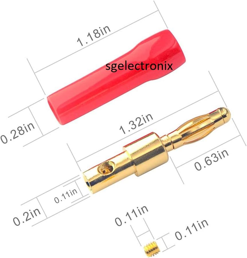 SGElectronix 4mm Speaker Banana Plugs-Open Screw Type, Insulated 24K Gold Plated Speaker Wire Banana Plugs Connectors (5 pair/10 pcs) (Black + Red)